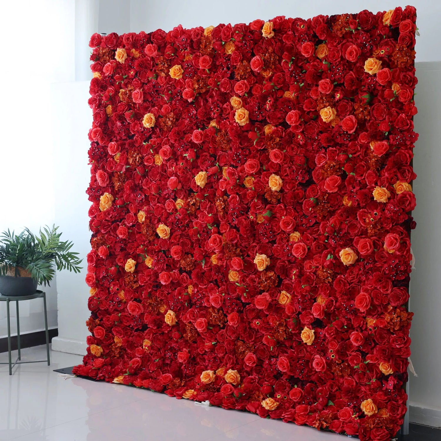 ValarFlowers Artificial Floral Wall Backdrop: Radiant Red Resplendence - The Passionate Pinnacle of Floral Elegance-VF-245