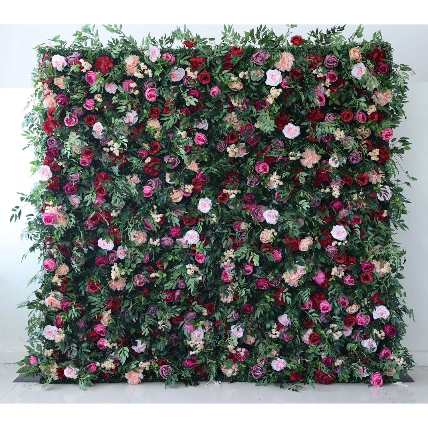 Valar Flowers Roll Up Fabric Artificial Green Mixed Pinky and Purple and White Floral Wall Wedding Backdrop, Floral Party Decor, Event Photography-VF-095