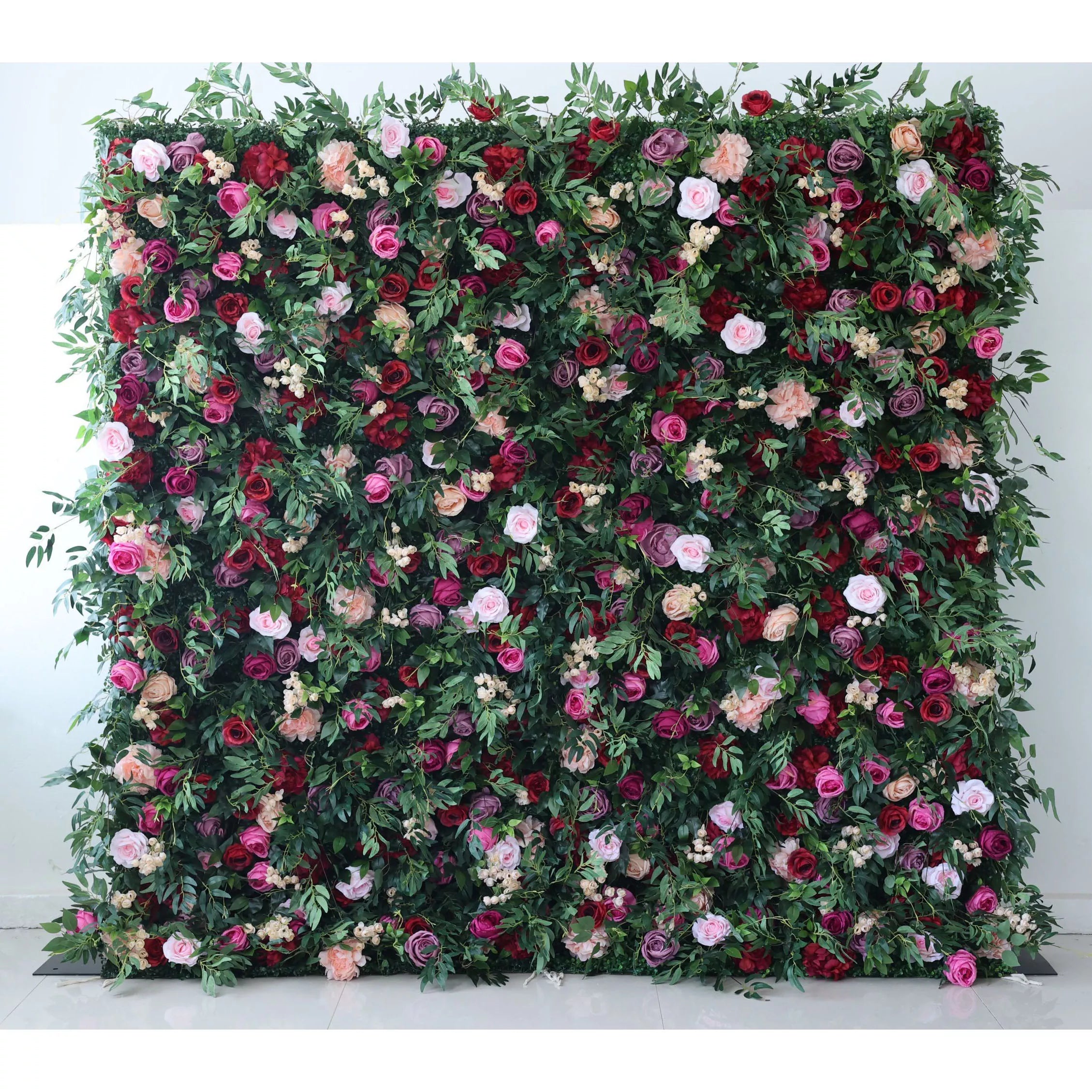 Valar Flowers Roll Up Fabric Artificial Green Mixed Pinky and Purple and White Floral Wall Wedding Backdrop, Floral Party Decor, Event Photography-VF-095