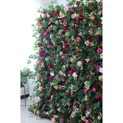 Valar Flowers Roll Up Fabric Artificial Green Mixed Pinky and Purple and White Floral Wall Wedding Backdrop, Floral Party Decor, Event Photography-VF-095