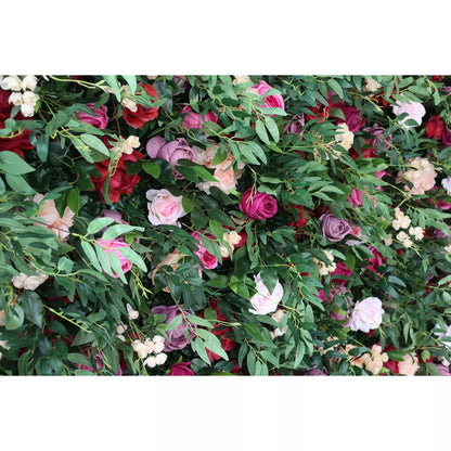 Valar Flowers Roll Up Fabric Artificial Green Mixed Pinky and Purple and White Floral Wall Wedding Backdrop, Floral Party Decor, Event Photography-VF-095