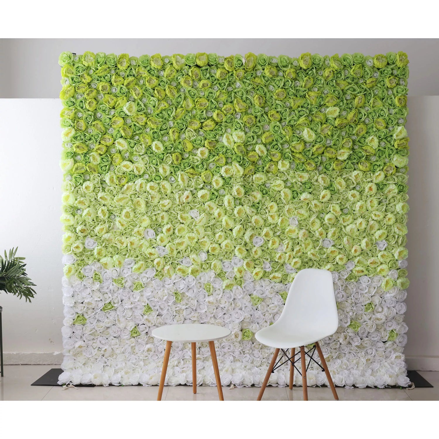 ValarFlowers Artificial Floral Wall Backdrop: Serene Spring Gradient - A Gentle Transition from Lime Lush to Crystal Clear