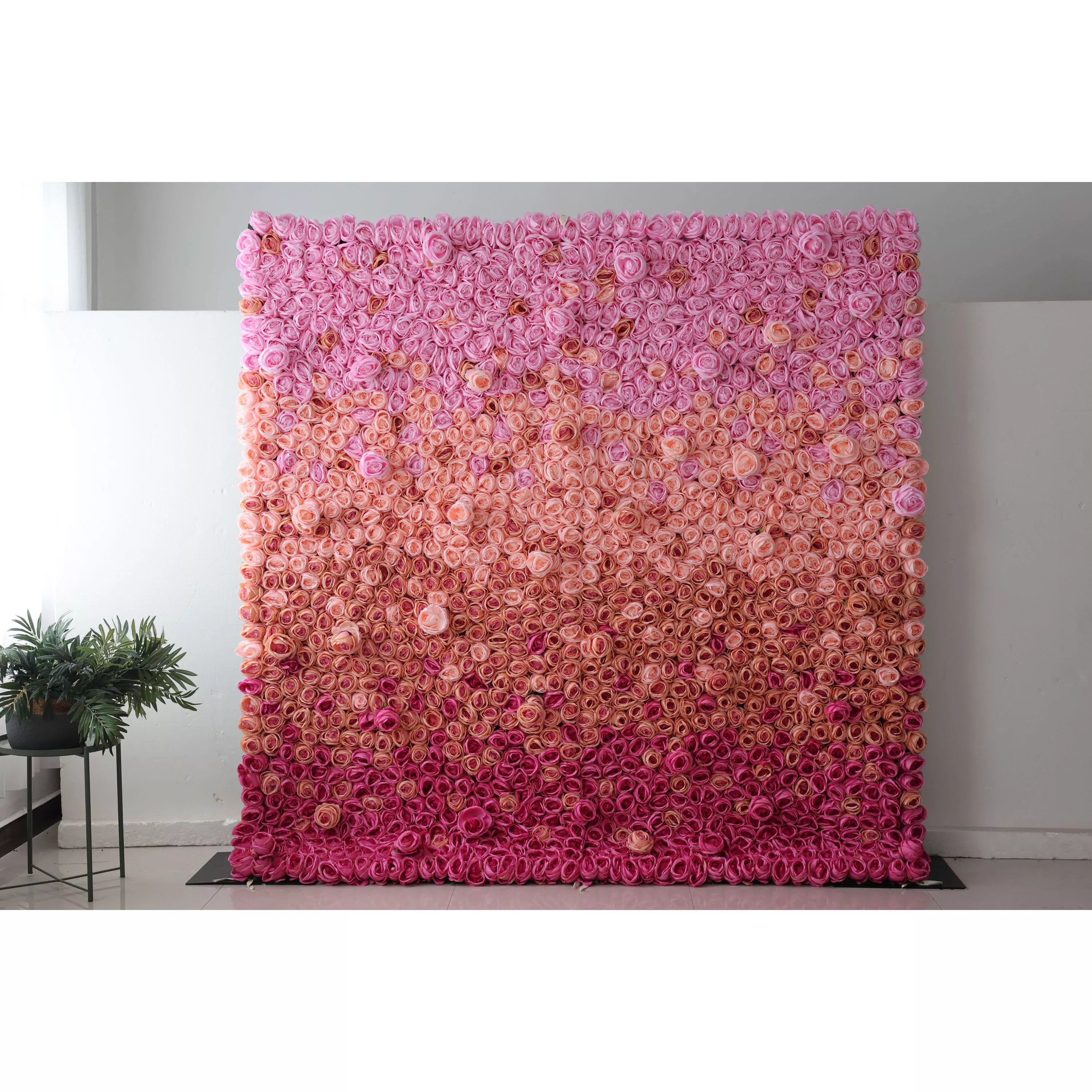 Valar Flowers Roll Up Artificial Flower Wall Backdrop: Radiant Rose Gradient - A Passionate Palette from Vivid to Delicate-VF-239-2