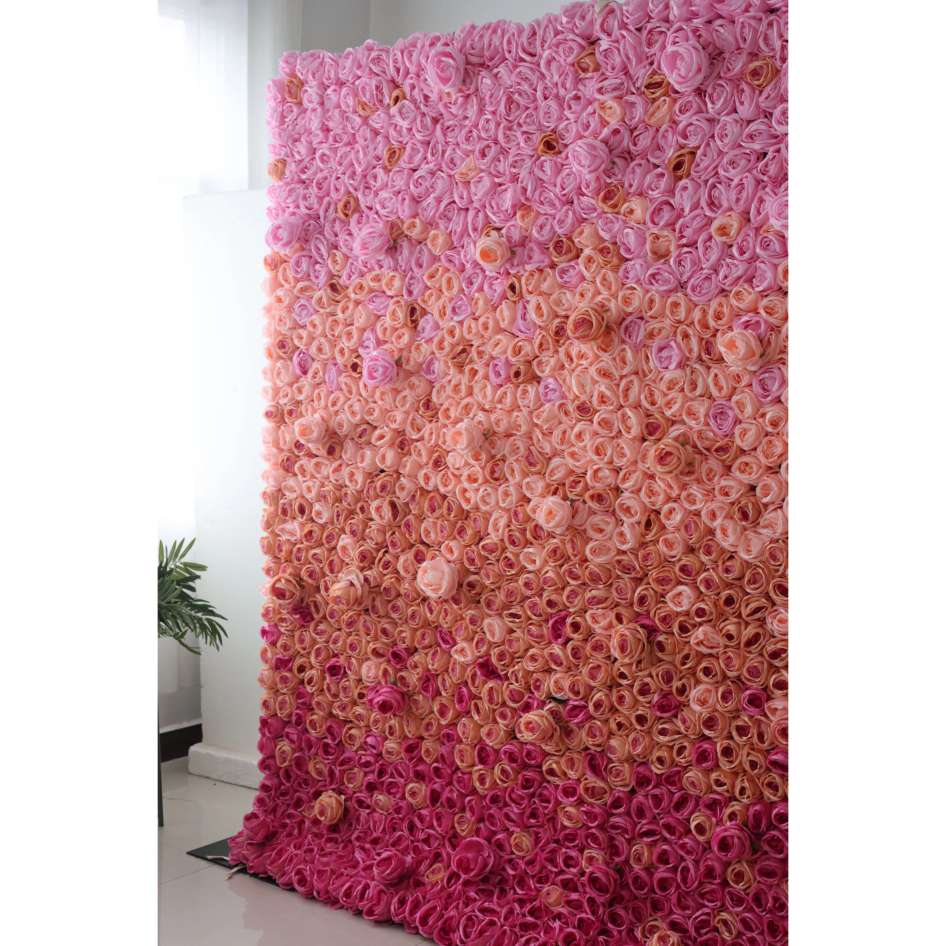 Valar Flowers Roll Up Fondo de pared de flores artificiales: Degradado de rosa radiante - Una paleta apasionada de vívido a delicado-VF-239-2