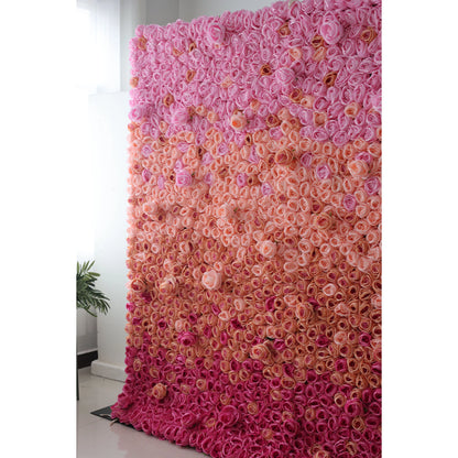 Valar Flowers Roll Up Artificial Flower Wall Backdrop: Radiant Rose Gradient - A Passionate Palette from Vivid to Delicate-VF-239-2