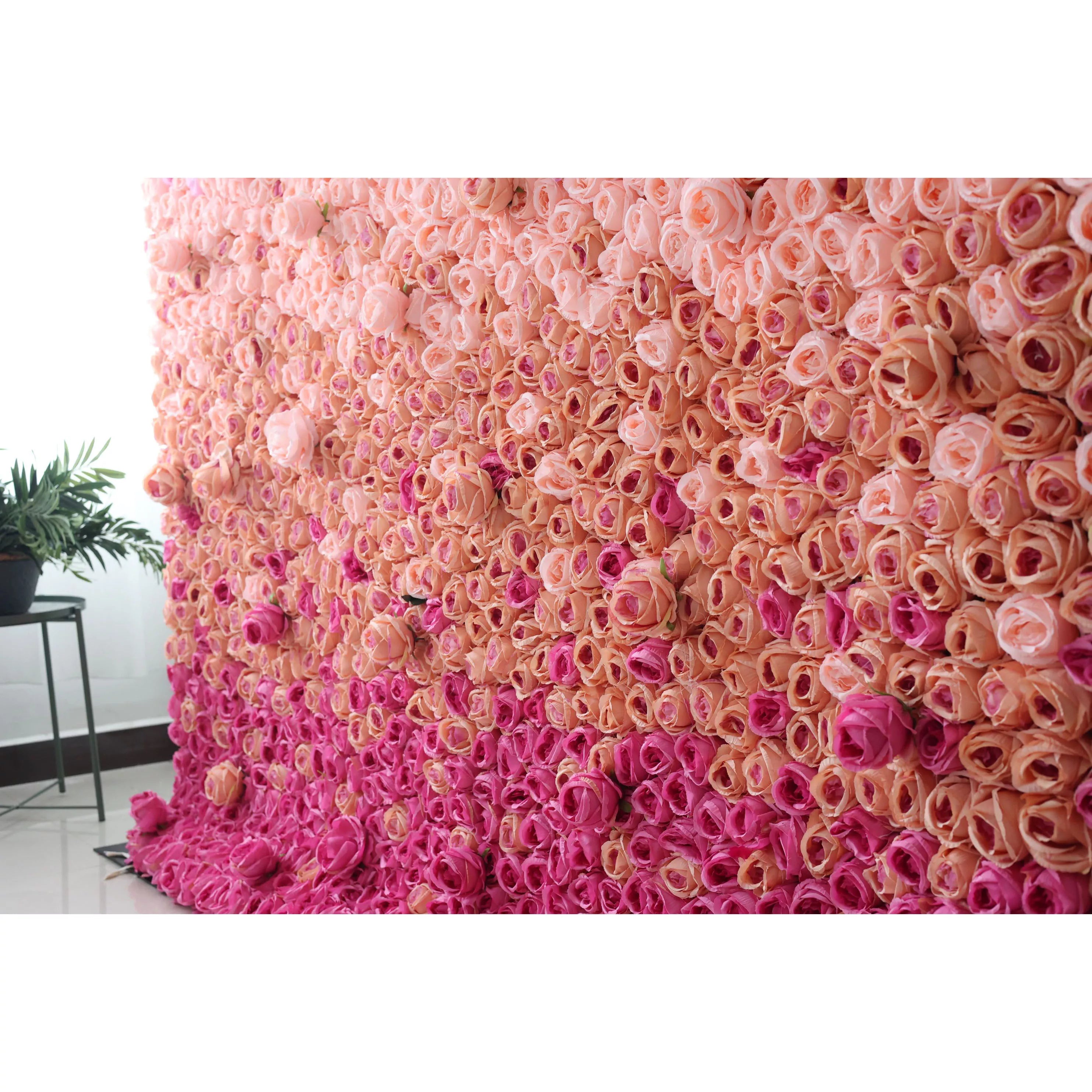 Valar Flowers Roll Up Künstliche Blumen Wand Hintergrund: Strahlende Rose Gradient-Eine leidenschaft liche Palette von lebendig bis Delicate-VF-239-2