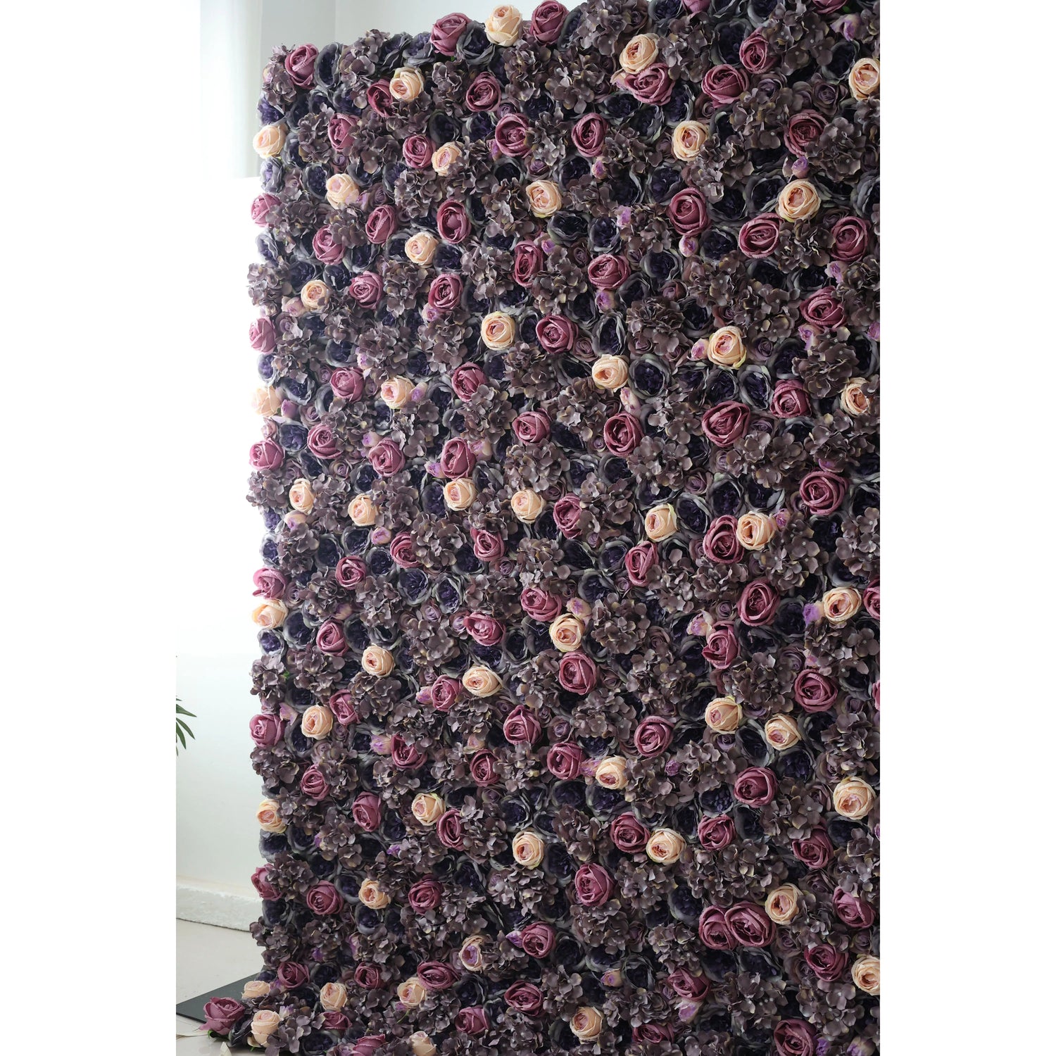 ValarFlowers Artificial Floral Wall Backdrop: Regal Roses Reverie - A Luxurious Labyrinth of Lavender and Lilac Tones-VF-247