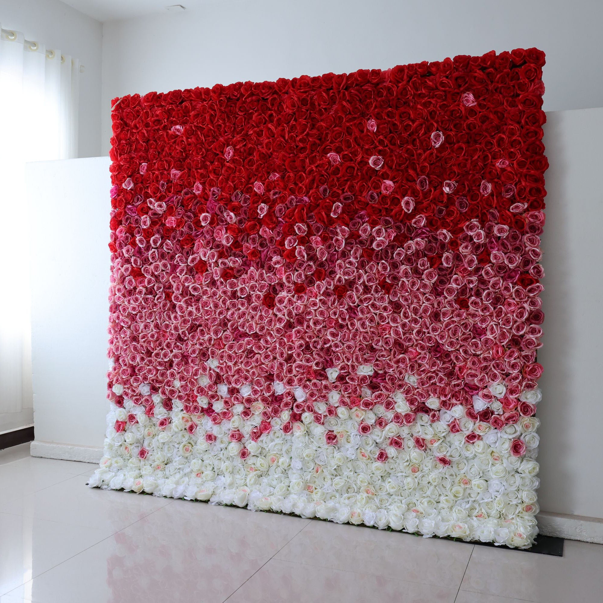 Valar Flowers Roll Up Fabric Artificial Red to White Gradient Flower Wall Wedding Backdrop, Floral Party Decor, Event Photography-VF-338