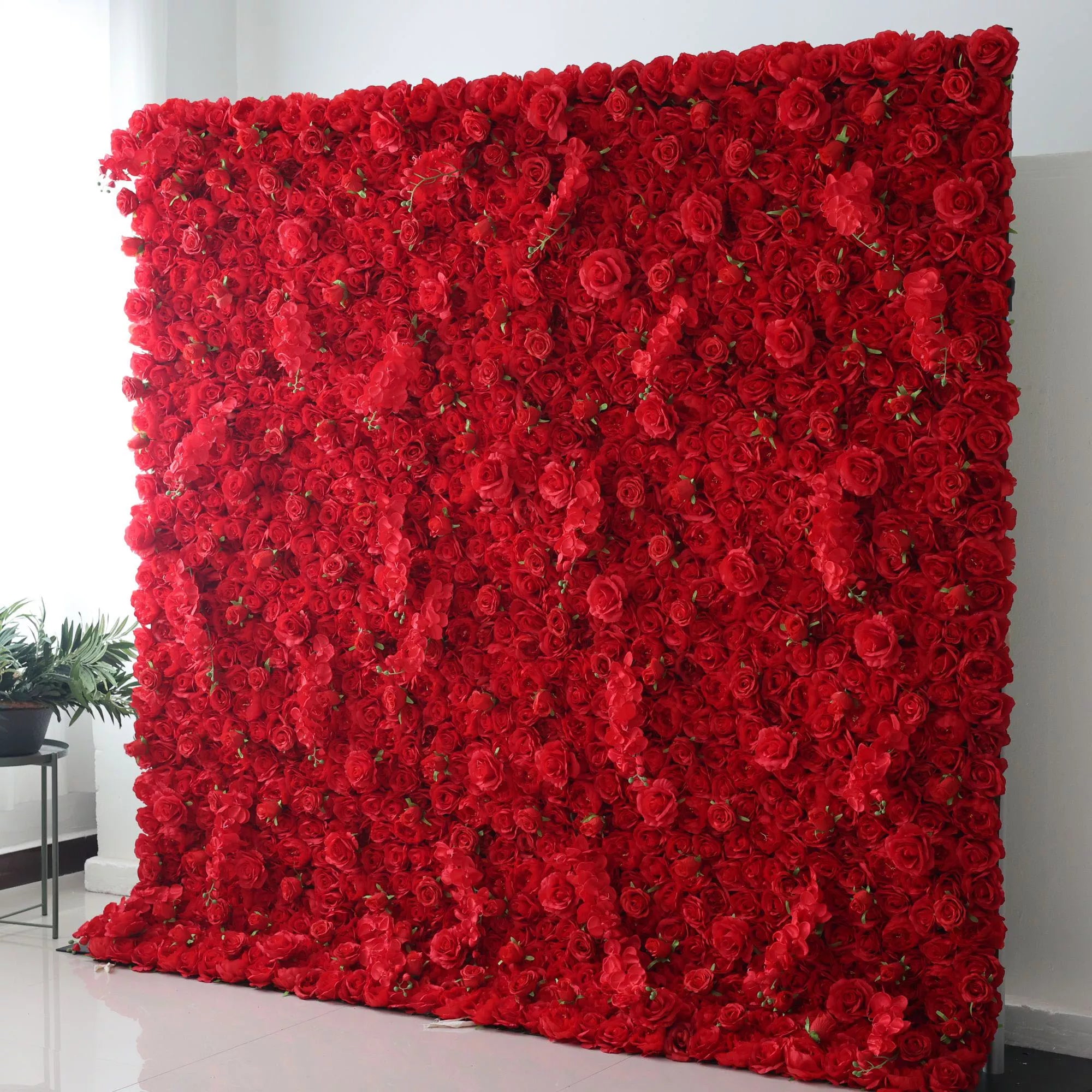 Valar Flowers Roll Up Fabric Artificial Vivid Red Flower Wall Wedding Backdrop, Floral Party Decor, Event Photography-VF-050