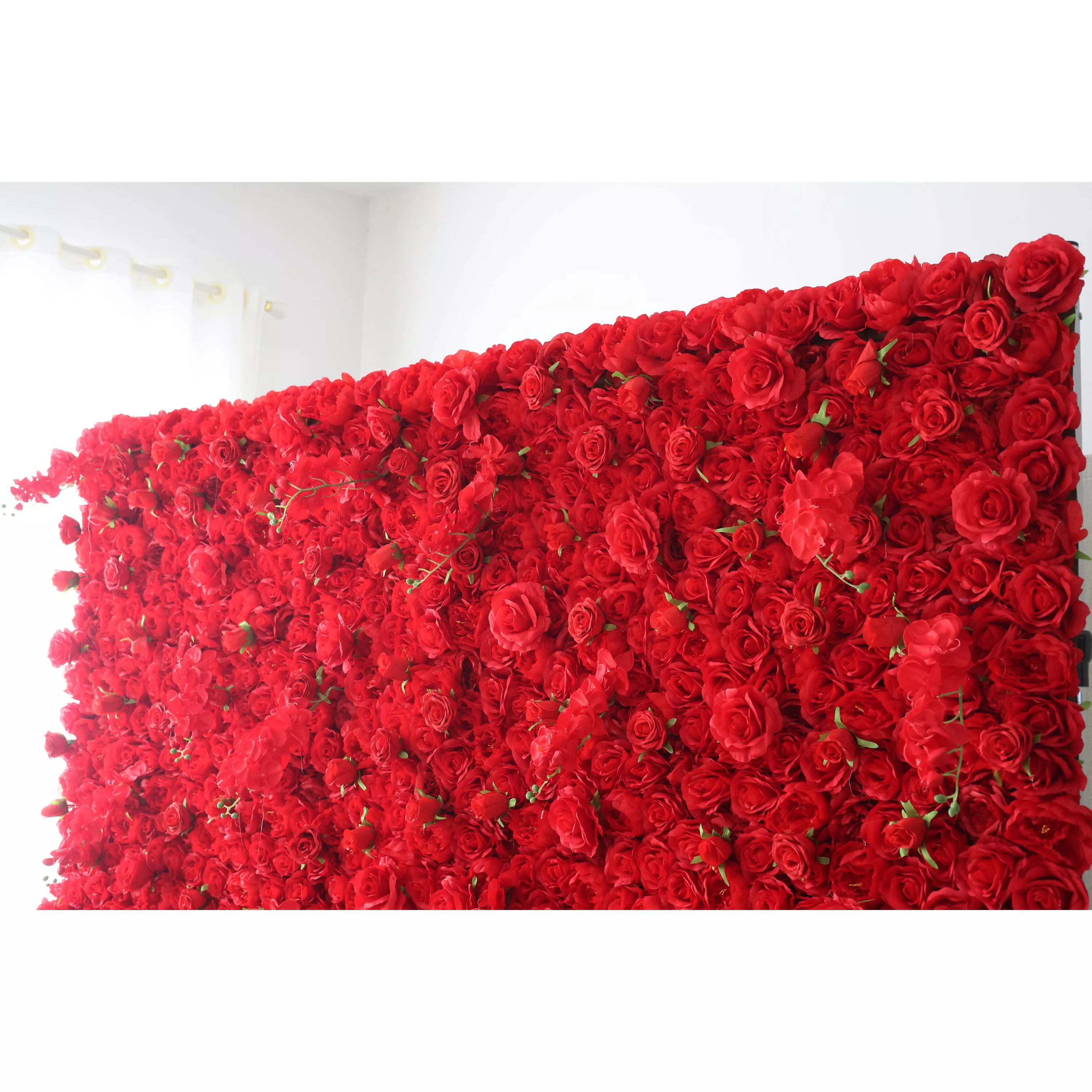 Valar Flowers Roll Up Fabric Artificial Vivid Red Flower Wall Wedding Backdrop, Floral Party Decor, Event Photography-VF-050