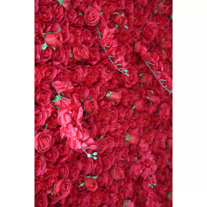 Valar Flowers Roll Up Fabric Artificial Vivid Red Flower Wall Wedding Backdrop, Floral Party Decor, Event Photography-VF-050