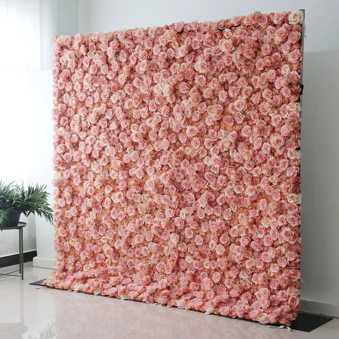 Valar Flowers Roll Up Fabric Artificial Turkish Rose and Oriental Pink Flower Wall Wedding Backdrop, Floral Party Decor, Event Photography-VF-054-2