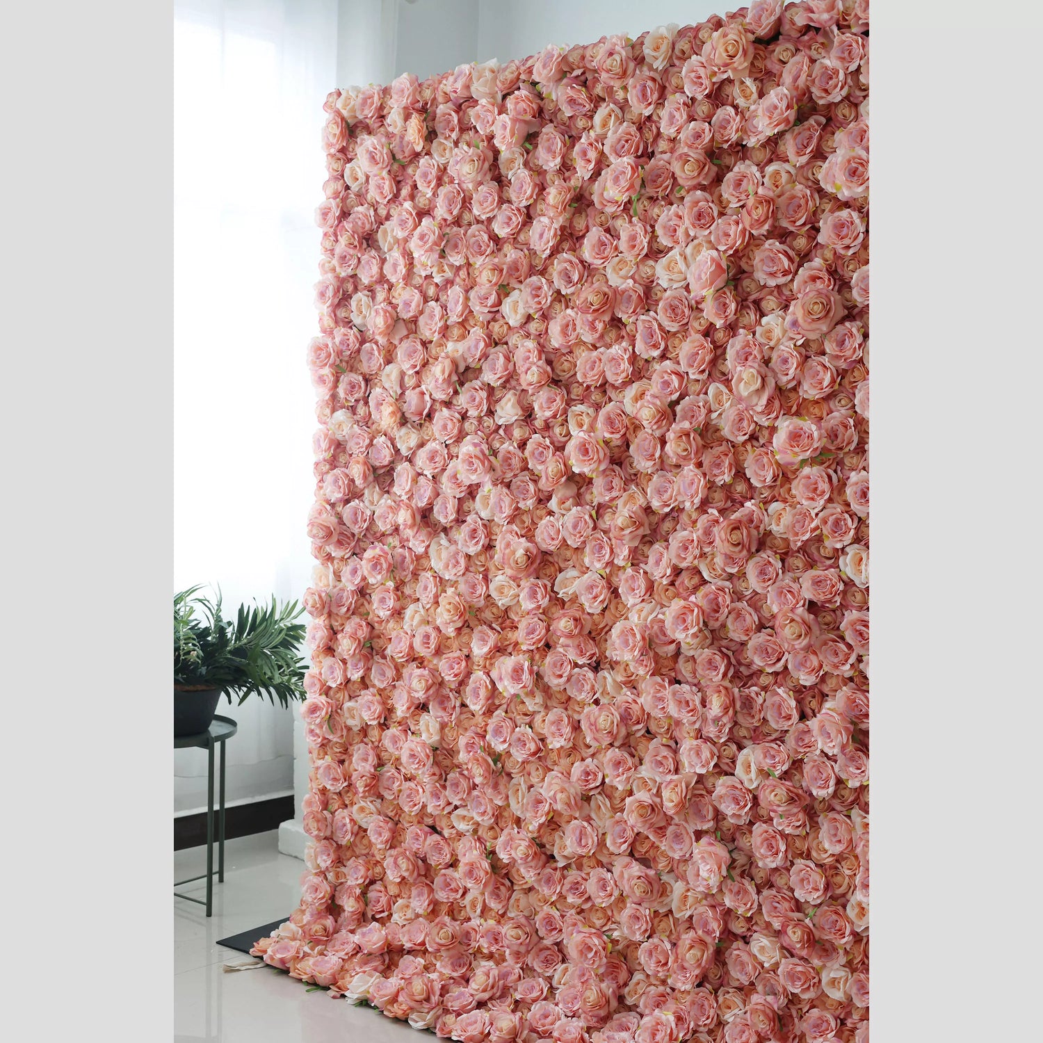 Valar Flowers Roll Up Fabric Artificial Turkish Rose and Oriental Pink Flower Wall Wedding Backdrop, Floral Party Decor, Event Photography-VF-054-2