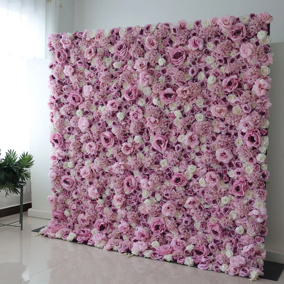 Valar Flowers Roll Up Fabric Artificial Mix Purple Rose and White Flower Wall Wedding Backdrop, Floral Party Decor, Event Photography-VF-048-3