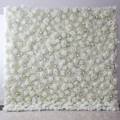 Valar Flowers Roll Up Fabric Artificial Lemon Green and White Rose Flower Wall Wedding Backdrop, Floral Party Decor, Event Photography-VF-056