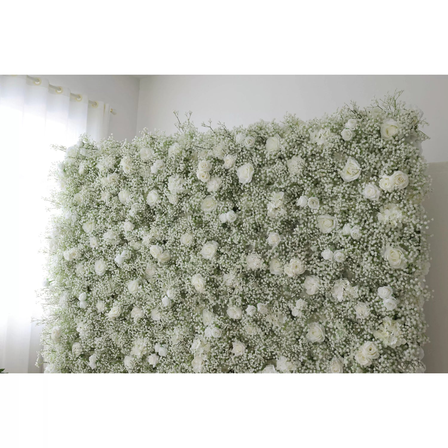 ValarFlowers Artificial Floral Wall Backdrop: Serene Meadows Artificial Floral Wall Backdrop: White Rose &amp; Baby&