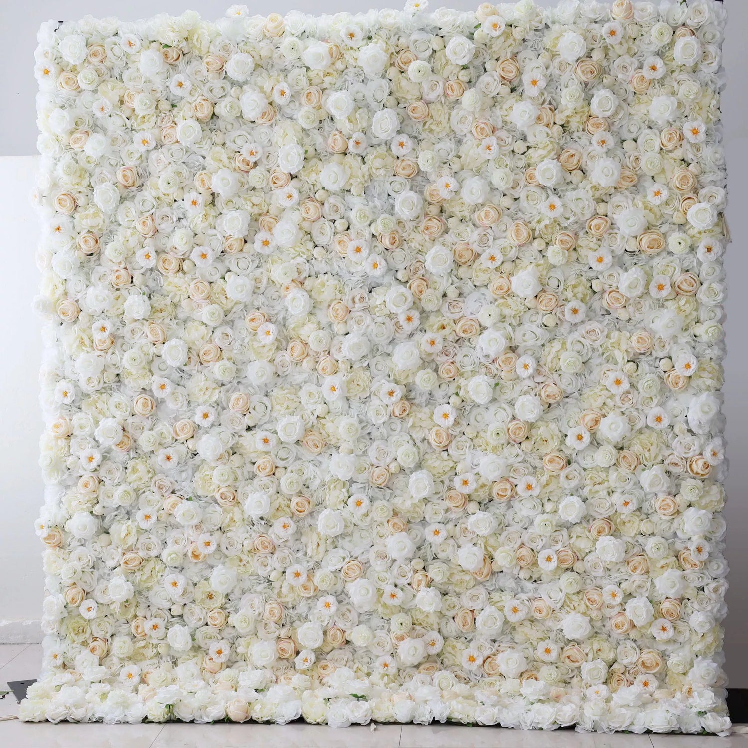 Valar Flowers Roll Up Stoff Künstliches Weiß, Creme und Champagner Blumen Wand Hochzeit Hintergrund, Blumen Party Dekor, Event Photography-VF-263