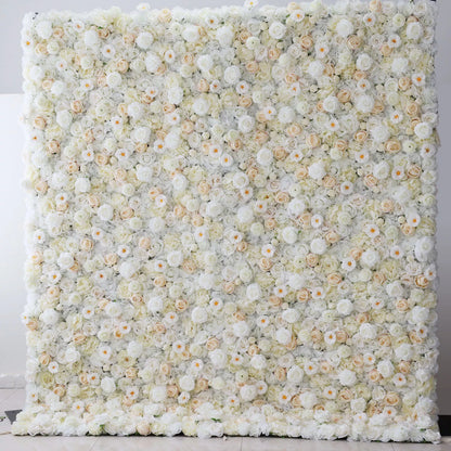 Valar Flowers Roll Up Fabric Artificial White, Cream and Champagne Flower Wall Wedding Backdrop, Floral Party Decor, Event Photography-VF-263