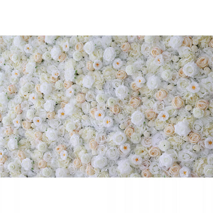 Valar Flowers Roll Up Fabric Artificial White, Cream and Champagne Flower Wall Wedding Backdrop, Floral Party Decor, Event Photography-VF-263