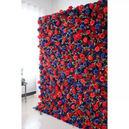 ValarFlowers Artificial Floral Parede Fundo: Royal Romance: A Mélange de Midnight Blue e Resplandecente Red-VF-291