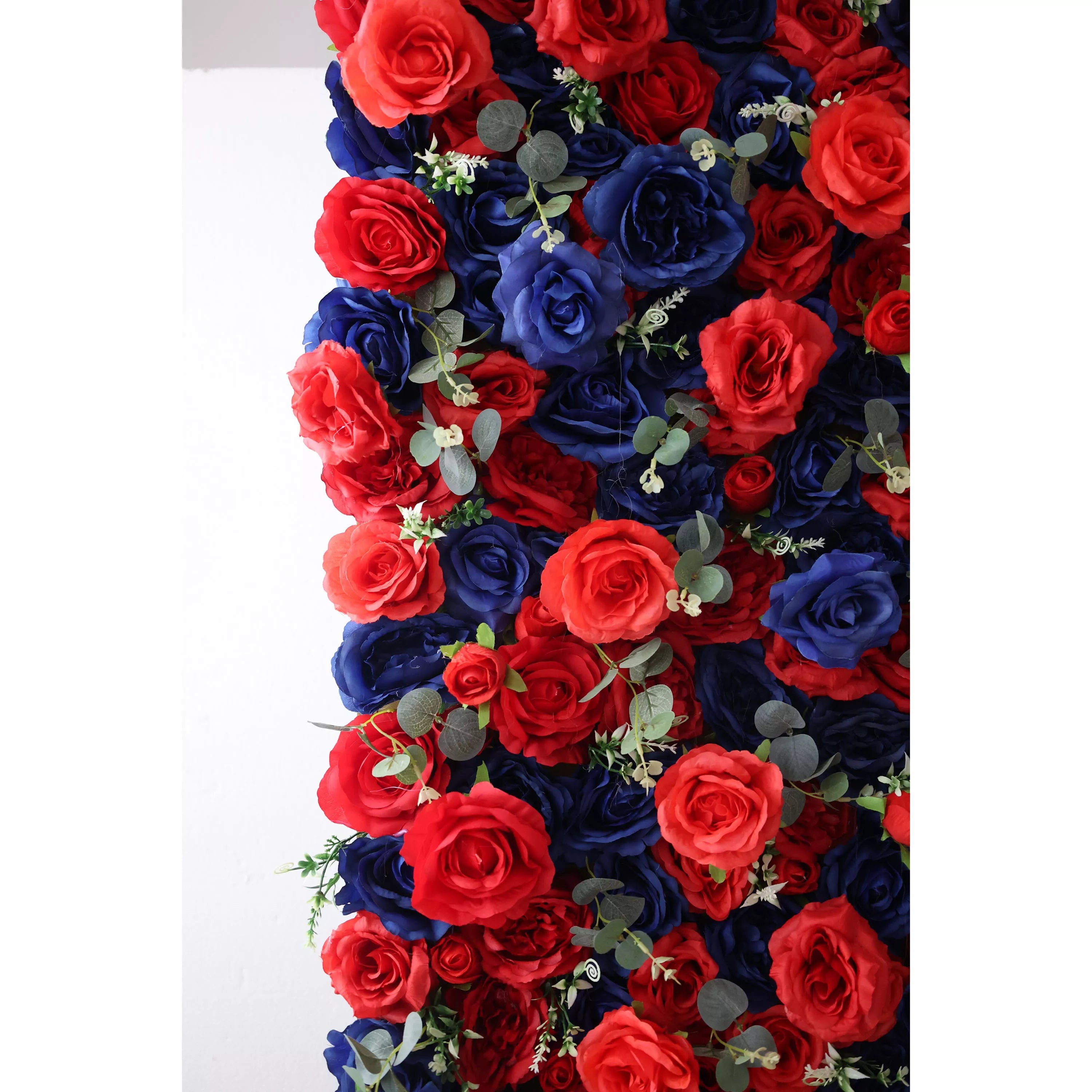 ValarFlowers Artificial Floral Wall Backdrop: Royal Romance: A Mélange of Midnight Blue and Resplendent Red-VF-291