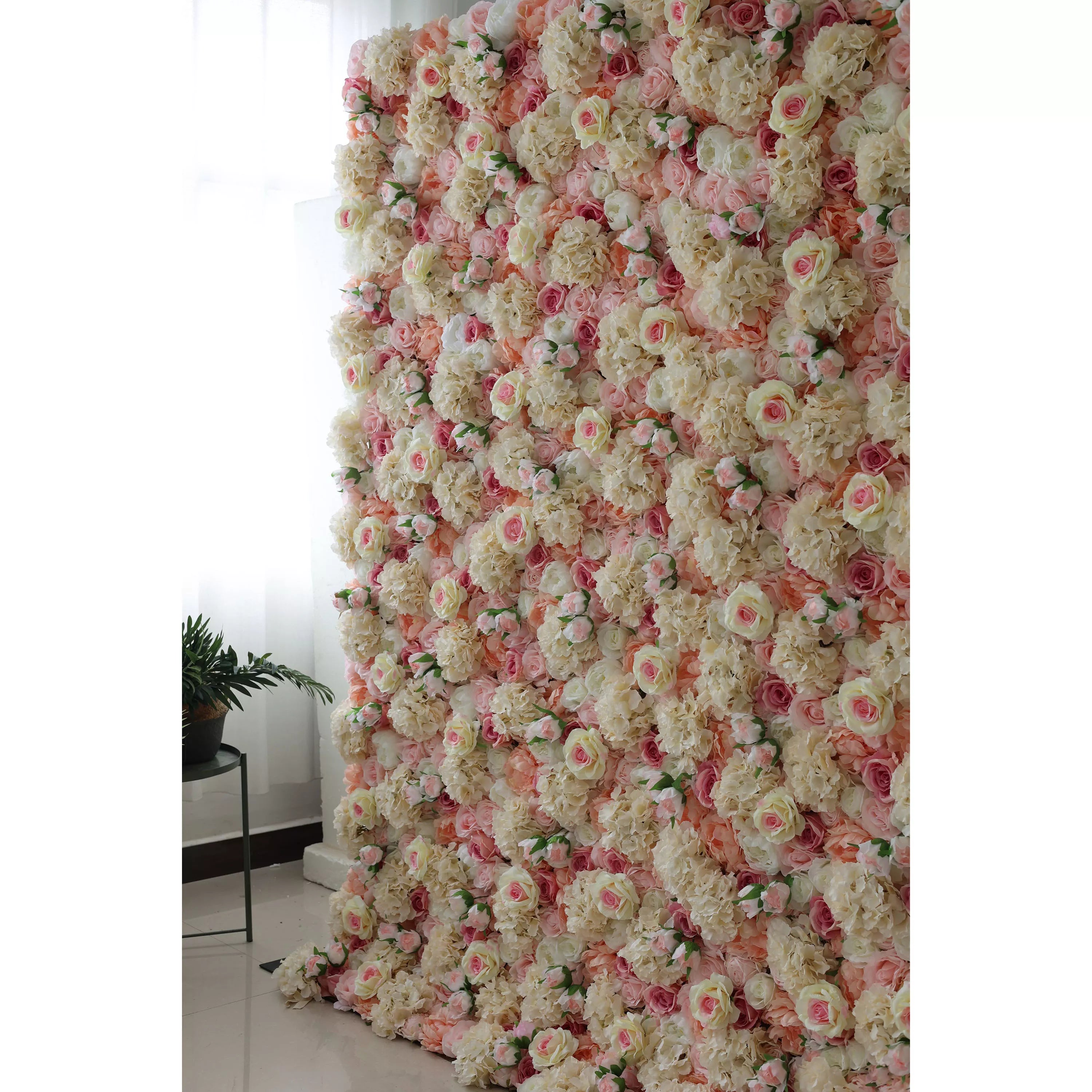 Valar Flowers Roll Up Fabric Artificial Sage Indian Red Core and Rose Taupe, Light Brown Floral Wall Wedding Backdrop, Floral Party Decor, Event Photography-VF-075