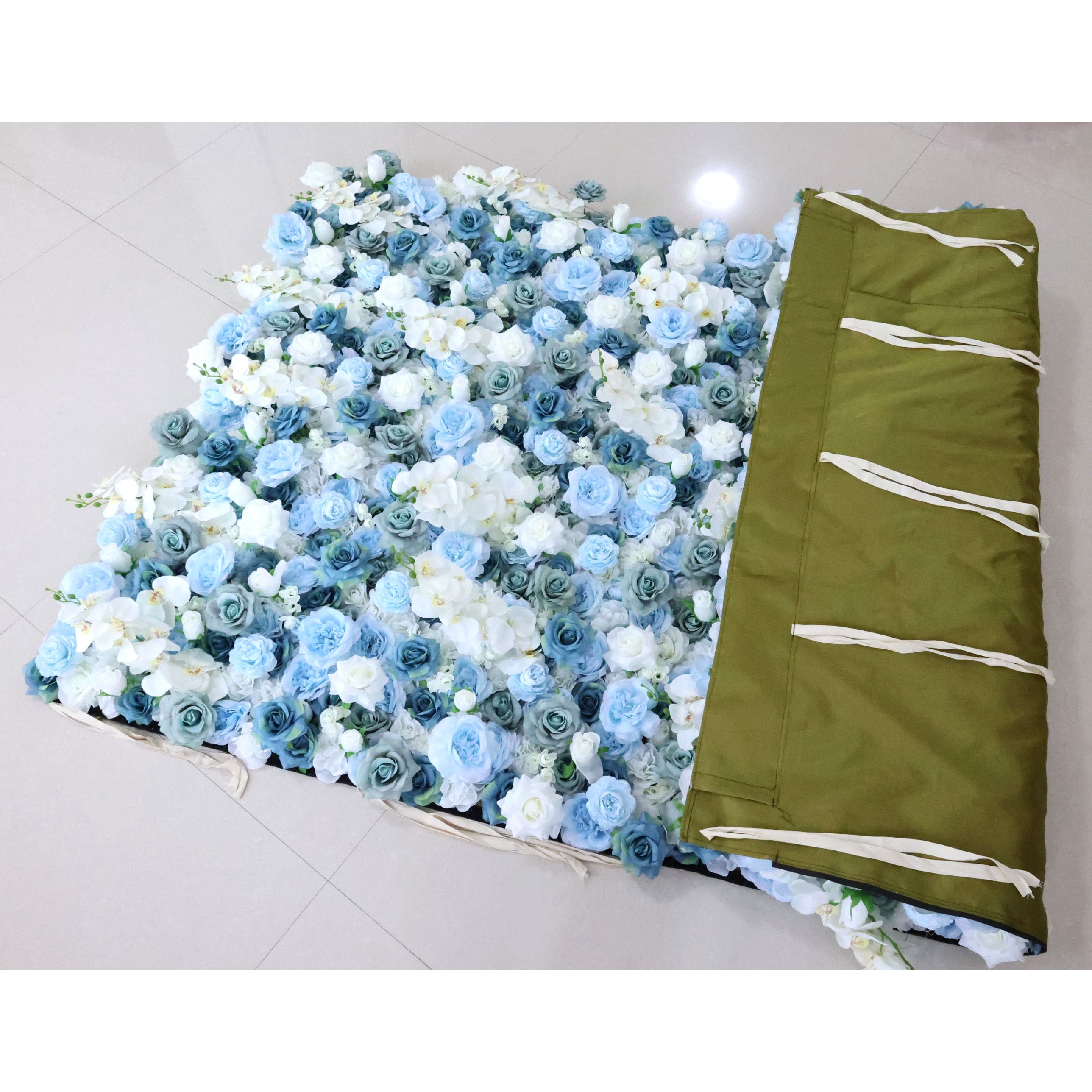 Valar Flowers Elegant Floral Backdrop - Blue and White Artificial Flower Wall for Weddings, Events, and Special Occasions-VF-348