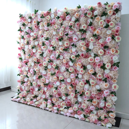 Valar Flowers Roll Up Fabric Artificial Flower Wall Wedding Backdrop, Floral Party Decor, Event Photography-VF-349