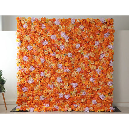 Valar Flowers Roll Up Fabric Artificial Citrus-themed Papaya Orange and Yellow Flower Wall Wedding Backdrop, Floral Party Decor, Event Photography-VF-060