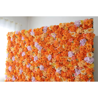 Valar flores roll up Telas artificial papaya naranja y amarillo pared de la boda telón fondo, floral decoración del partido, evento Photography-VF-060