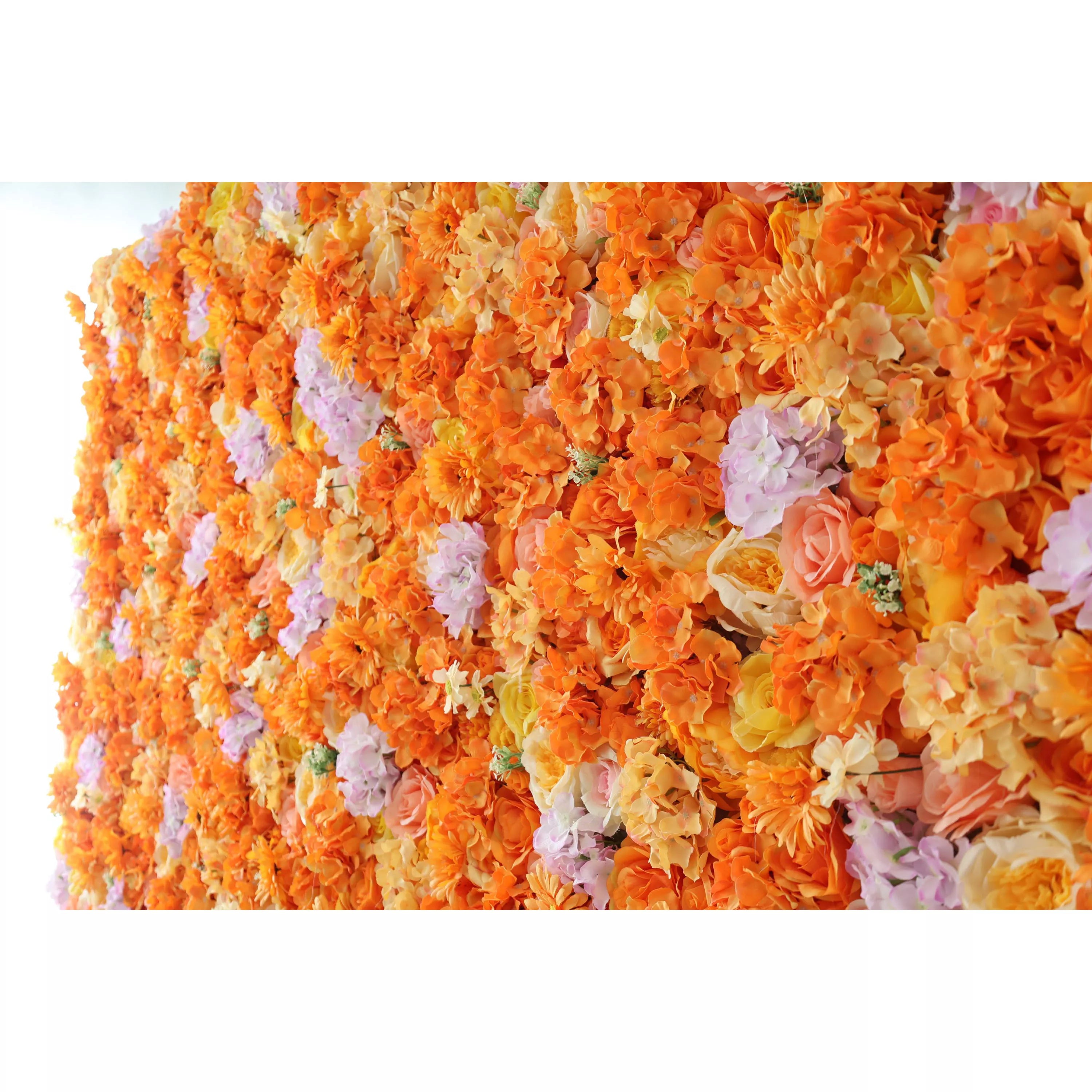 Valar Flowers Roll Up Fabric Artificial Citrus-themed Papaya Orange and Yellow Flower Wall Wedding Backdrop, Floral Party Decor, Event Photography-VF-060