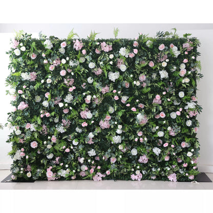 Enchantement éthéré : le feuillage verdoyant dense rencontre les fleurs pastel - un mur botanique idyllique pour des décors fantaisistes et élégants-VF-205-2