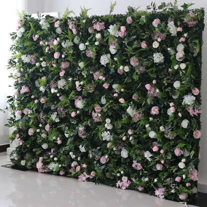 Enchantement éthéré : le feuillage verdoyant dense rencontre les fleurs pastel - un mur botanique idyllique pour des décors fantaisistes et élégants-VF-205-2