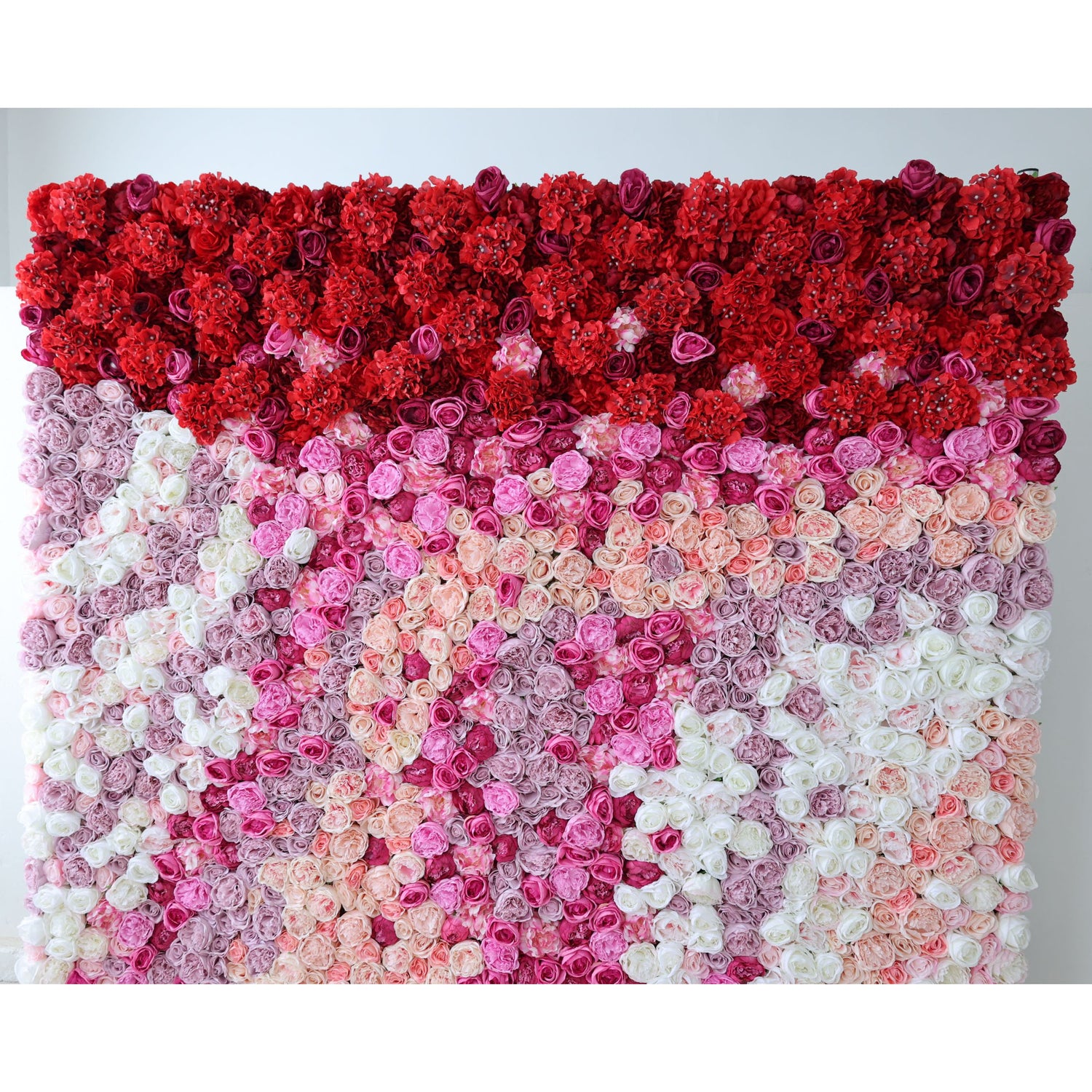 Valar Flowers Roll Up Fabric Artificial Red to Pink White Gradient Flower Wall Wedding Backdrop, Floral Party Decor, Event Photography-VF-353