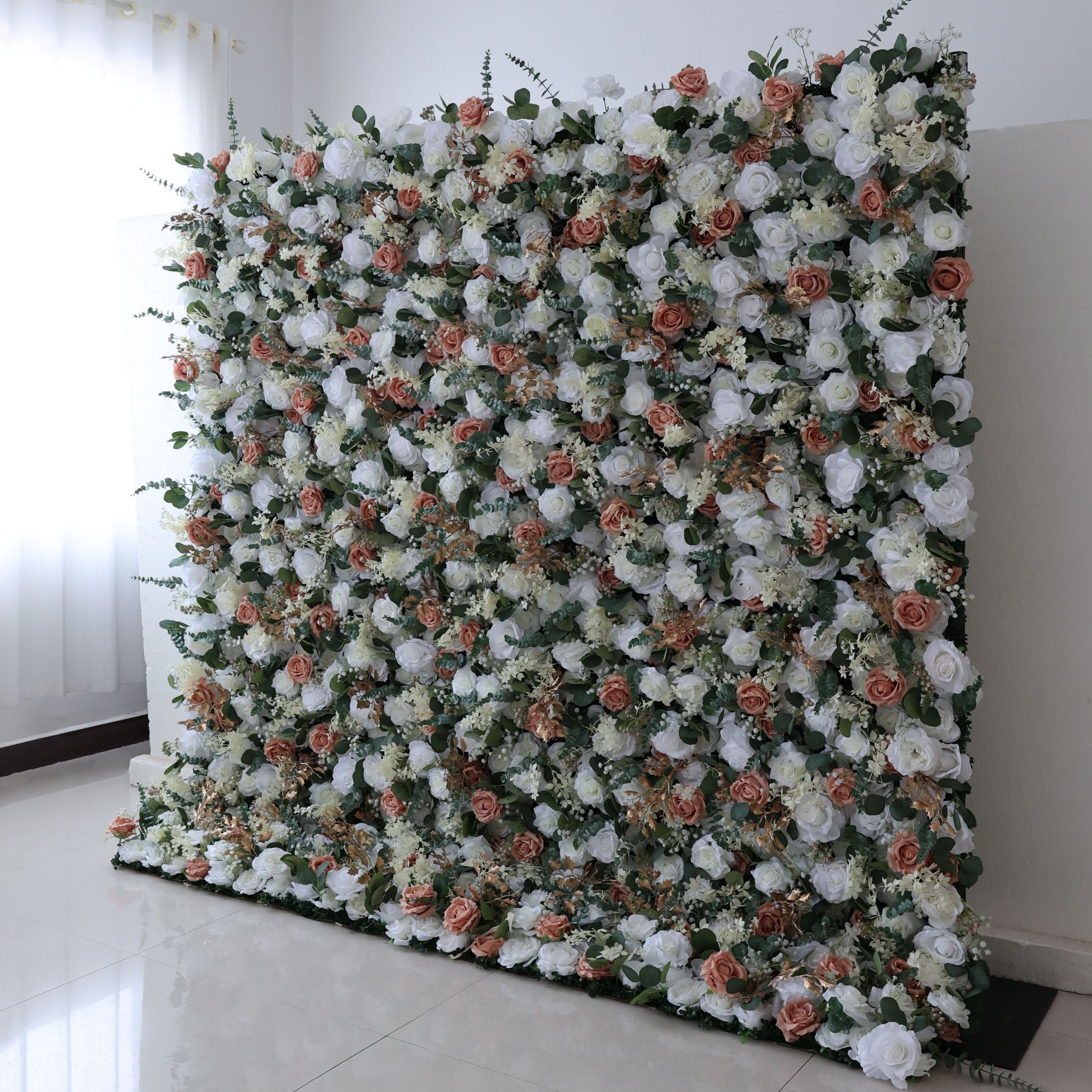 Valar Flowers Roll Up Fabric Artificial Flower Wall Wedding Backdrop, Floral Party Decor, Event Photography-VF-358