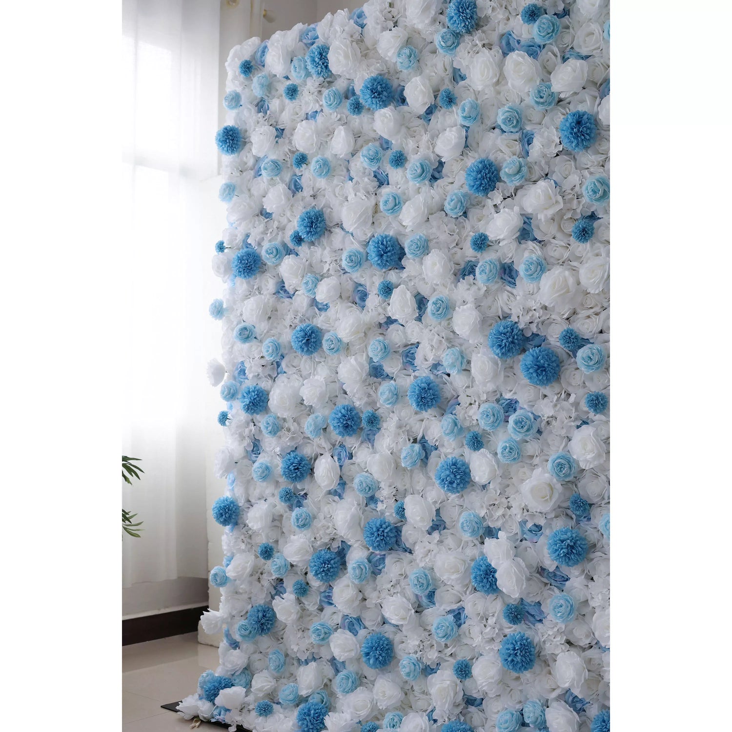 ValarFlowers Artificial Floral Wall Backdrop: Serene Seascape - Azure Blue &amp; Ivory Bliss Edition-VF-270