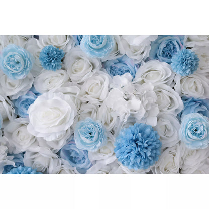 ValarFlowers Artificial Floral Wall Backdrop: Serene Seascape - Azure Blue &amp; Ivory Bliss Edition-VF-270