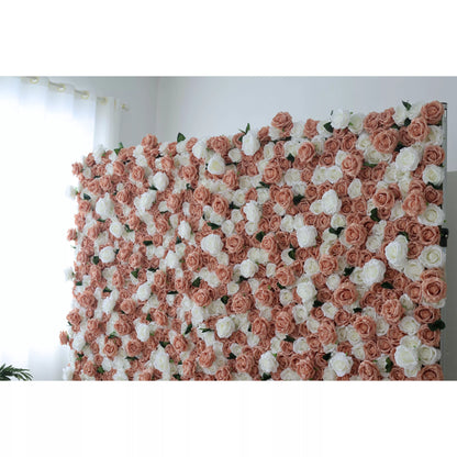 ValarFlowers Artificial Floral Wall Backdrop: Vintage Roses - Peach &amp; Ivory Harmony Edition-VF-269