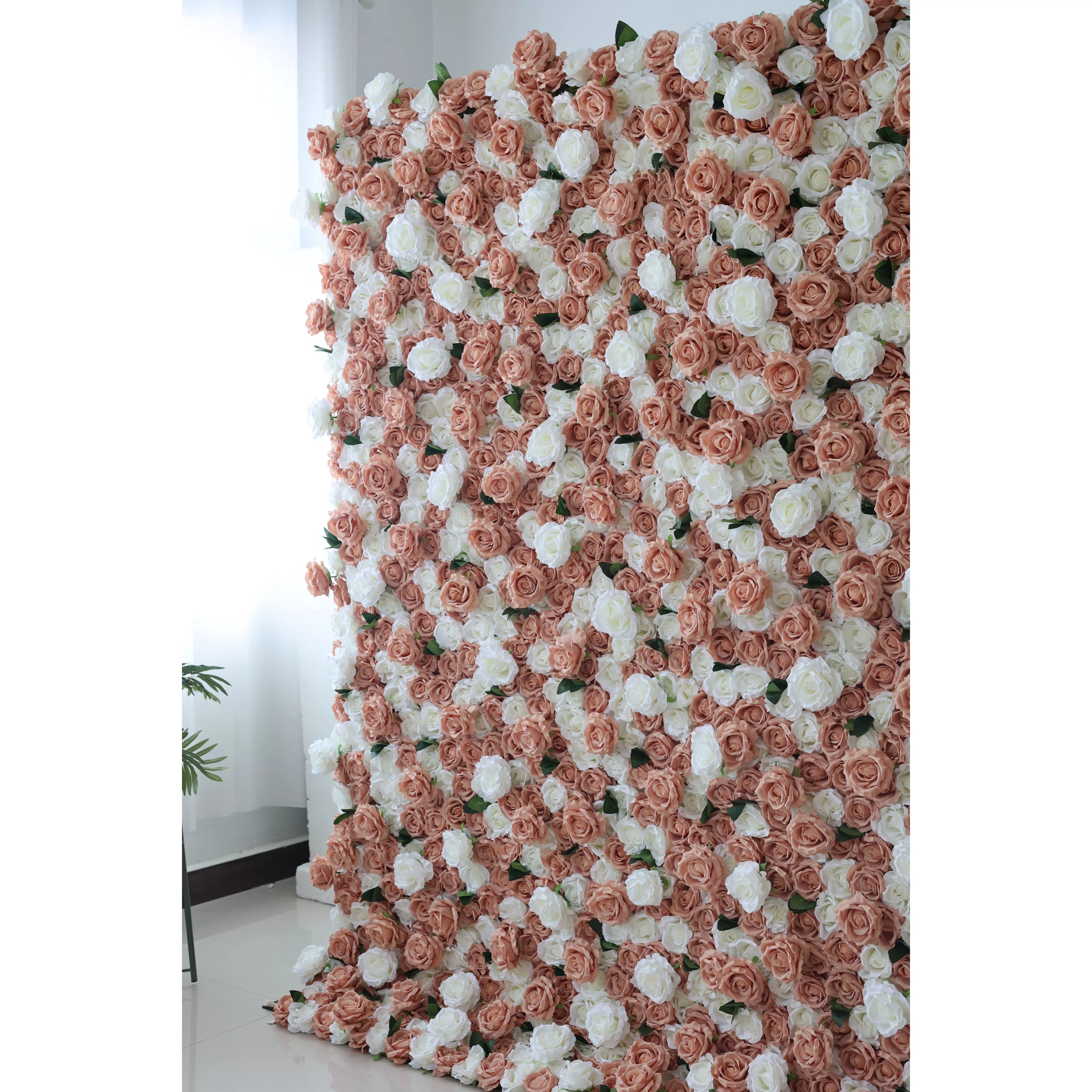 ValarFlowers Artificial Floral Wall Backdrop: Vintage Roses - Peach &amp; Ivory Harmony Edition-VF-269