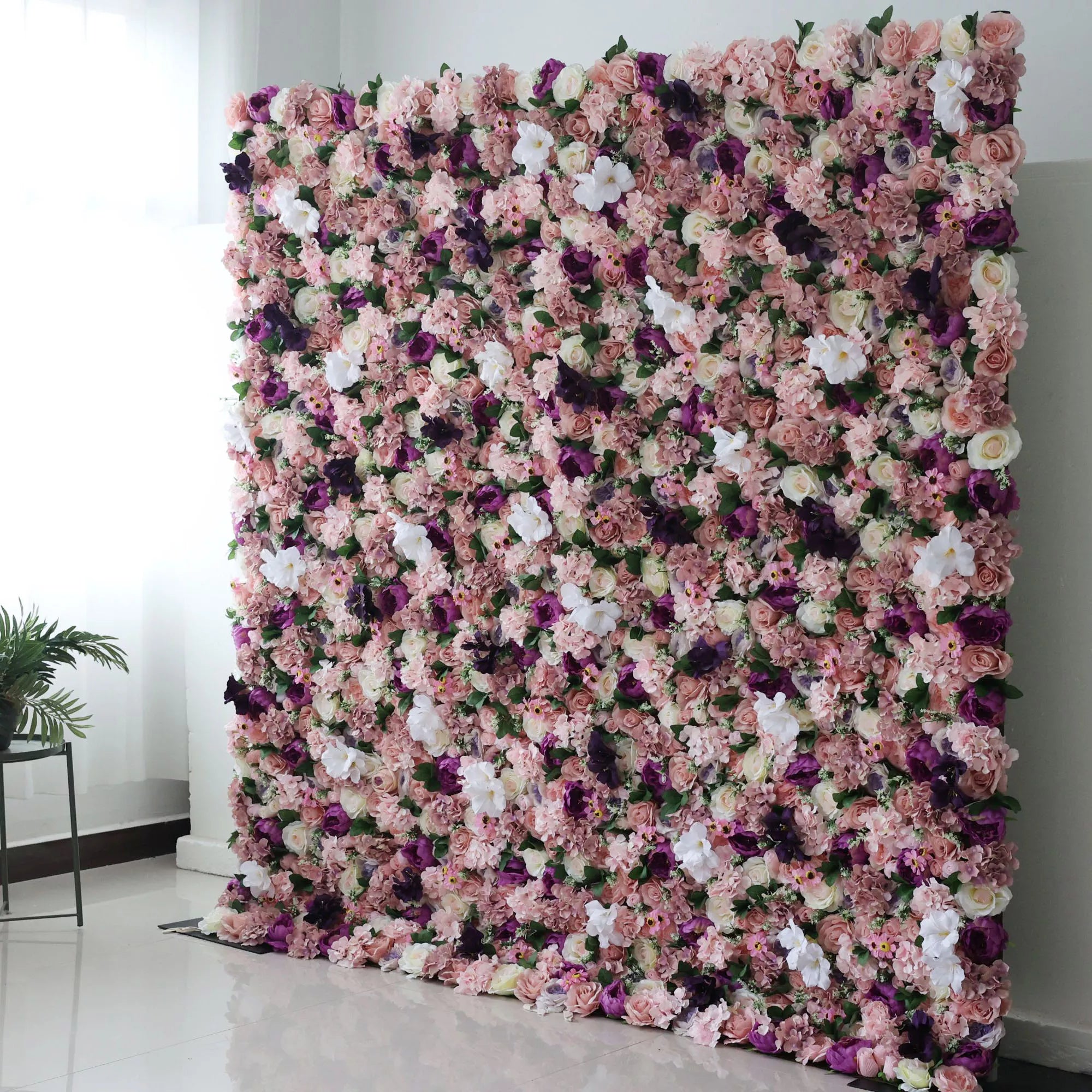 Valar Flowers Roll Up Fabric Artificial Mix Rose Red and Dark Purple Flower Wall Wedding Backdrop, Floral Party Decor, Event Photography-VF-046