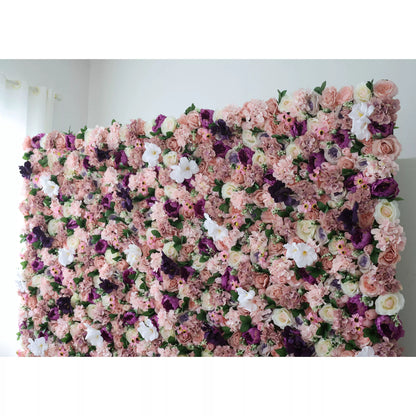 Valar Flowers Roll Up Fabric Artificial Mix Rose Red and Dark Purple Flower Wall Wedding Backdrop, Floral Party Decor, Event Photography-VF-046