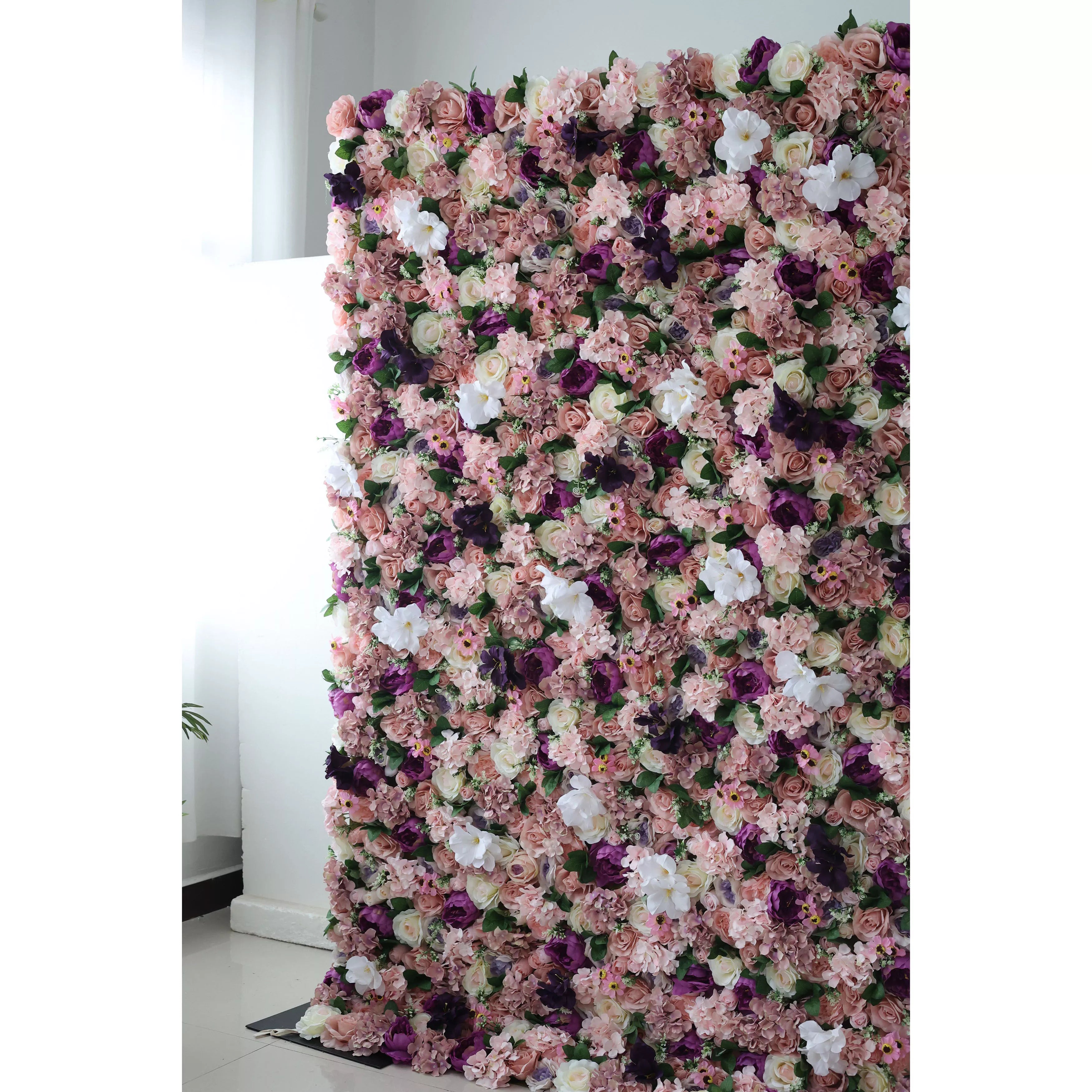 Valar Flowers Roll Up Fabric Artificial Mix Rose Red and Dark Purple Flower Wall Wedding Backdrop, Floral Party Decor, Event Photography-VF-046