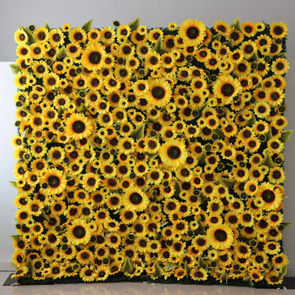 Fond de mur floral artificiel de ValarFlowers: Sunbliss fleurit la toile de fond de mur floral artificiel-champs de tournesol jaune rayonnant Edition-VF-265-2