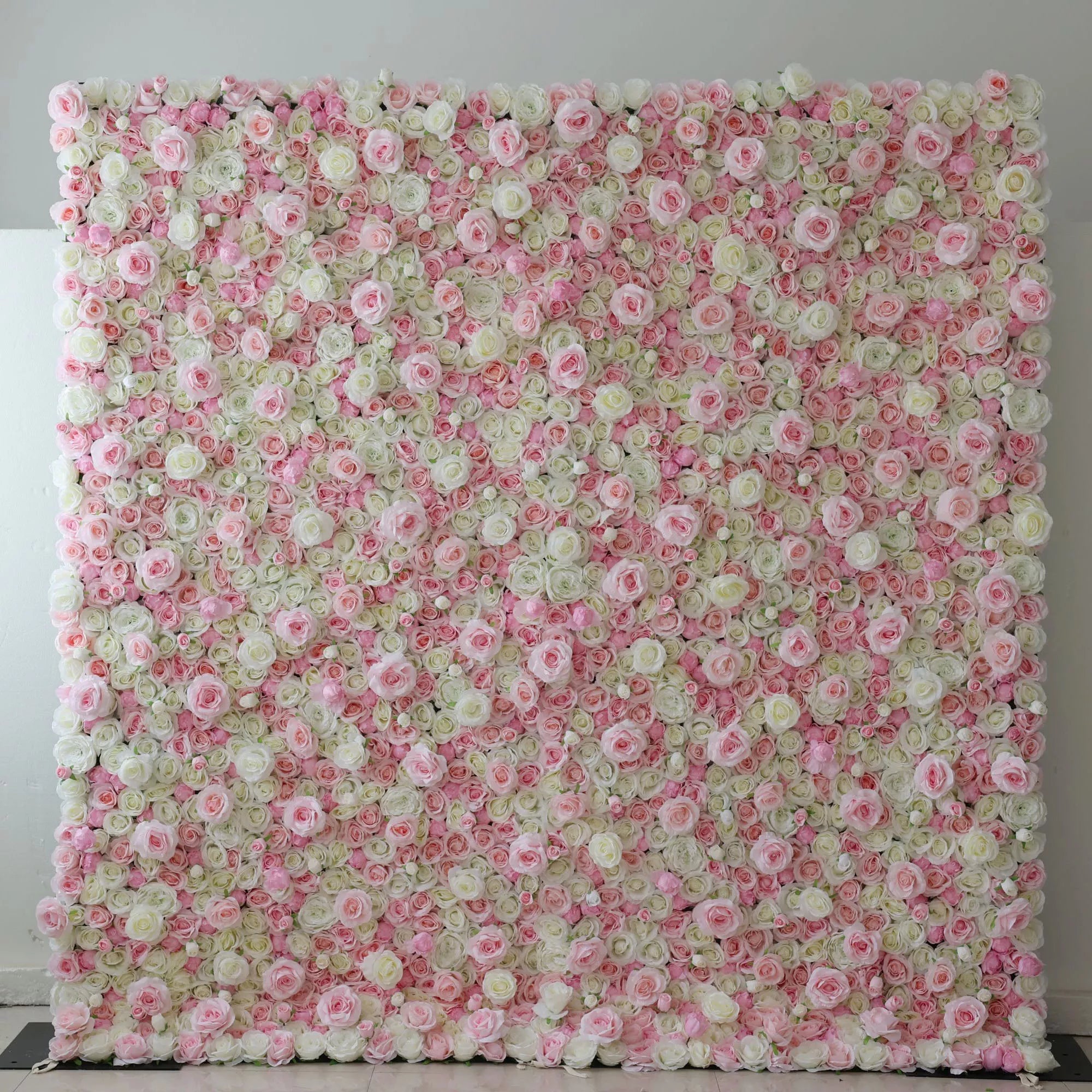 Valar Flowers Roll Up Fabric Artificial Mix Cavern Pink and Lemon White Flower Wall Wedding Backdrop, Floral Party Decor, Event Photography-VF-085