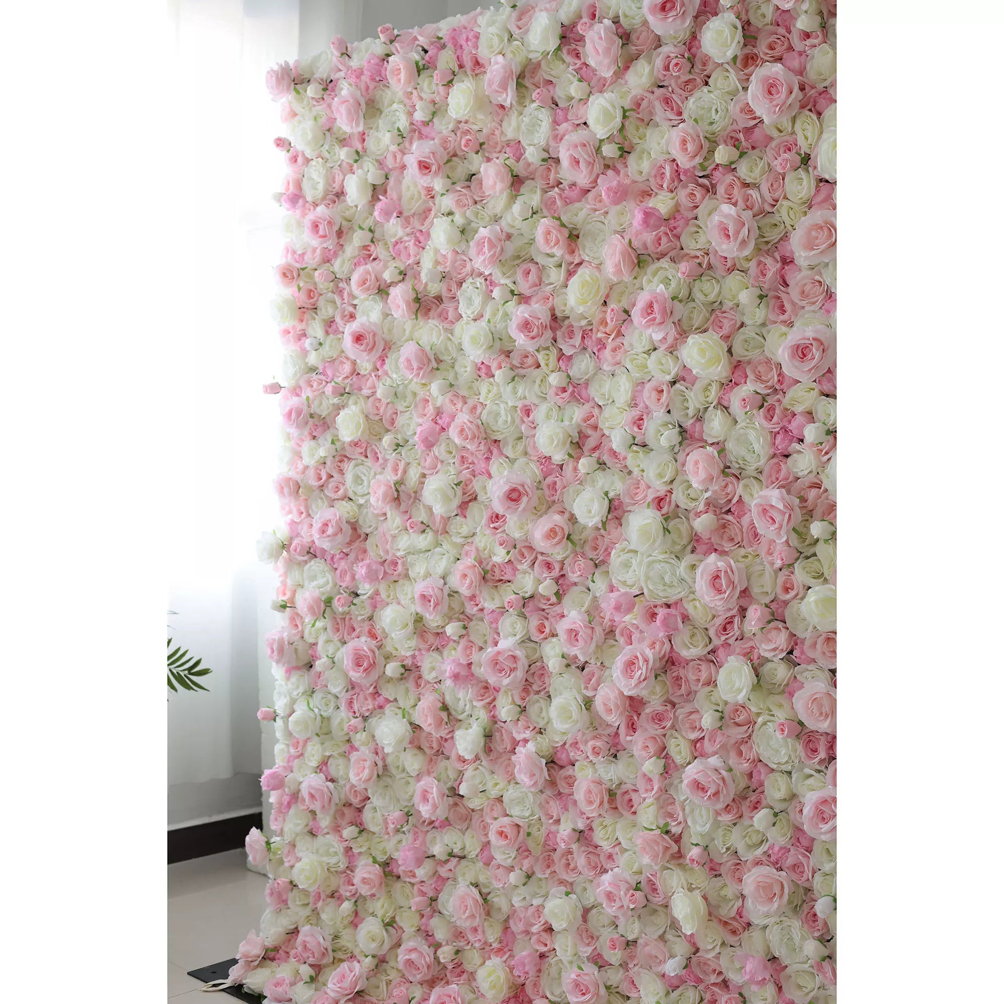 Valar Flowers Roll Up Fabric Artificial Mix Cavern Pink and Lemon White Flower Wall Wedding Backdrop, Floral Party Decor, Event Photography-VF-085