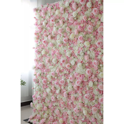 Valar Flowers Roll Up Fabric Artificial Mix Cavern Pink and Lemon White Flower Wall Wedding Backdrop, Floral Party Decor, Event Photography-VF-085