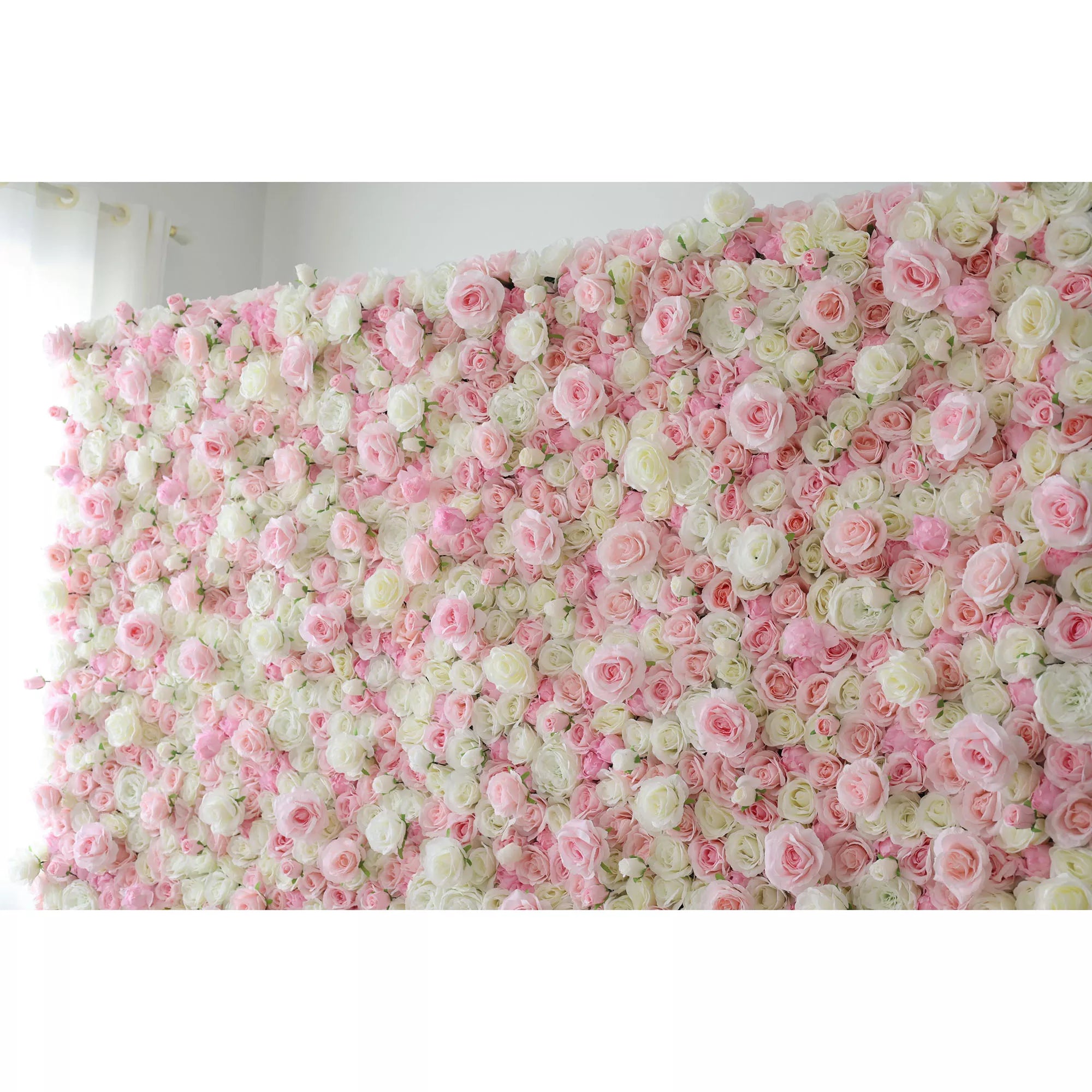 Valar Flowers Roll Up Fabric Artificial Mix Cavern Pink and Lemon White Flower Wall Wedding Backdrop, Floral Party Decor, Event Photography-VF-085