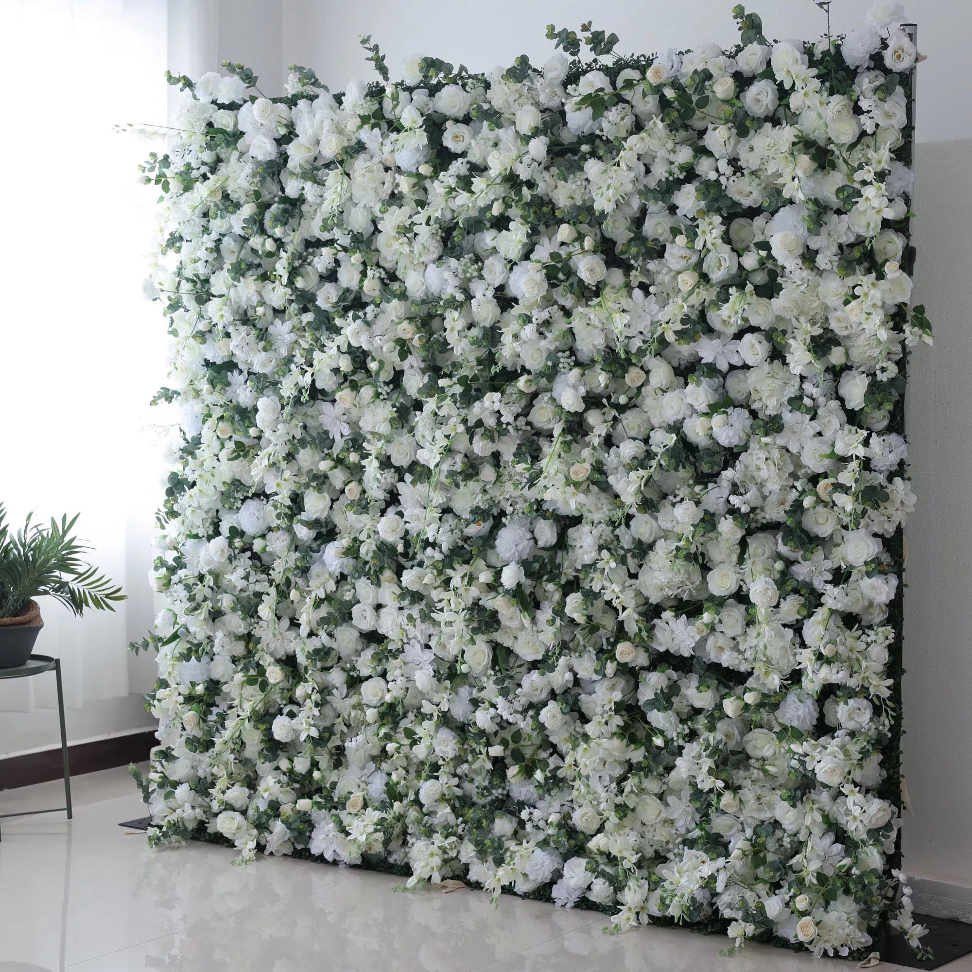 Valar Blumen Ätherische weiße Blumen wand mit weichen grünen Akzente: Perfekt für elegante Events &amp;amp; Celebrations-VF-201