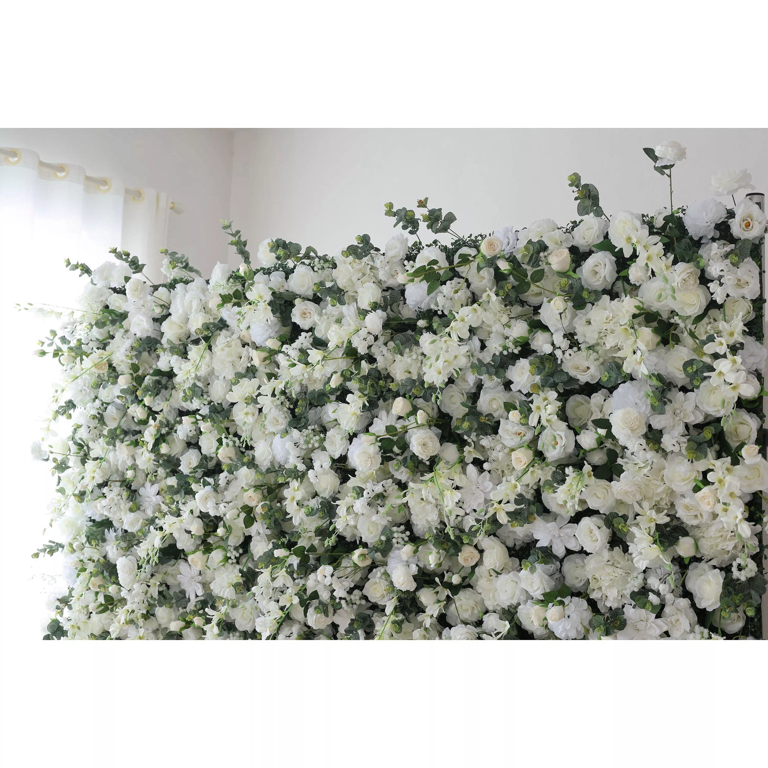 Valar Flowers Ethereal White Floral Wall with Soft Green Accents: Perfect for Elegant Events &amp; Celebrations-VF-201