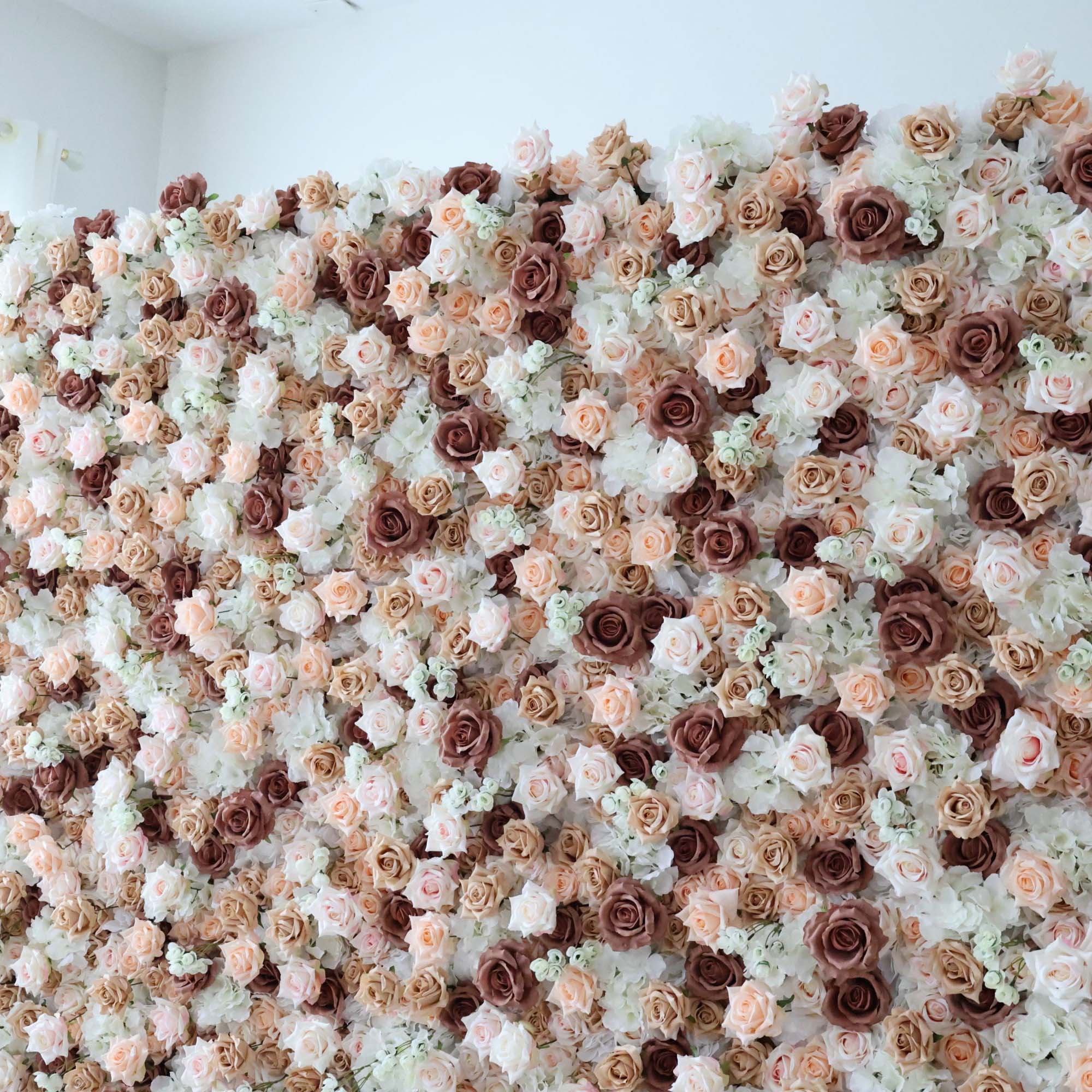 ValarFlowers Brown, khaki Roll Up Fabric Artificial Flower Wall Wedding Backdrop, Floral Party Decor, Event Photography-VF-295